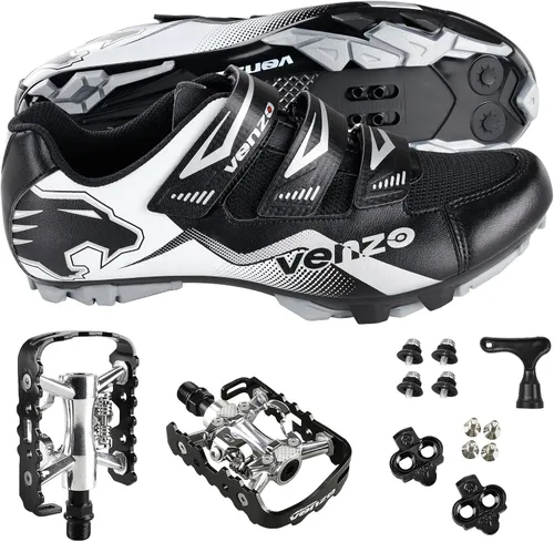 Vista 3 de Venzo Men's Mountain Bike Bicycle Cycling Shoes with Multi-Function Clip-Less Pedal & Cleat - Compatible with Shimano SPD & Crankbrother Systems