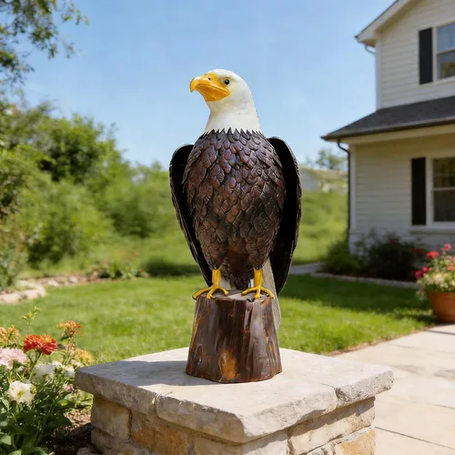 Vista 8 de Estatua Chisheen de águila calva de metal para exteriores, arte de jardín, escultura para patio, sala de estar y decoración de jardín