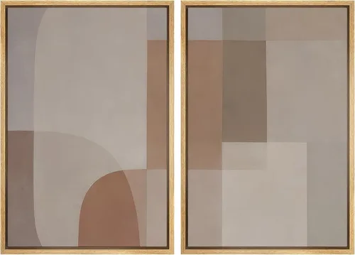 Vista 105 de SIGNWIN Lienzo enmarcado para pared, juego de arte de collage de ondas en espiral de mediados de siglo, formas abstractas, acogedor, neutro