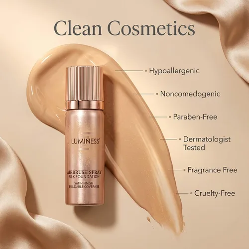 Vista 3 de LUMINESS Silk Airbrush Spray Foundation Kit de 3 piezas – base, prebase y brocha de maquillaje en ángulo de doble cara – Cobertura modulable