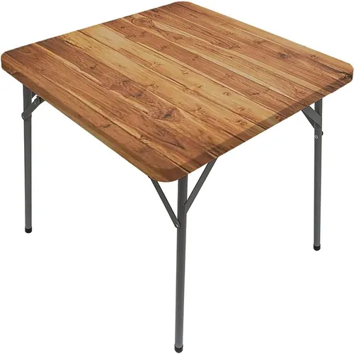 Vista 11 de Mesa cuadrada de tablones de madera, impresión de textura de tablones de madera, borde elástico, adecuada para catering y cocina, apta para mesa