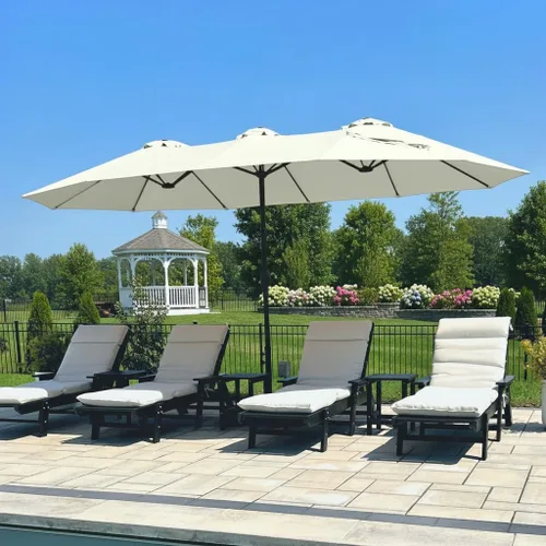 Vista 17 de PHI VILLA Sombrilla grande de 15 pies para patio con base incluida, sombrilla de doble cara rectangular para exteriores de gran tamaño con soporte