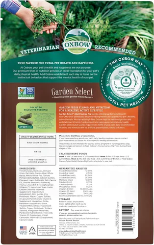 Vista 3 de Oxbow Garden Select - Alimento para conejillo de indias adulto, Heno Timothy, pellets de conejillo de indias, alta fibra para la salud digestiva