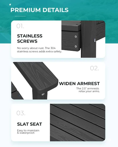 Vista 6 de SERWALL Juego de mesa de comedor de 7 piezas, muebles de comedor de polietileno de alta densidad para exteriores con agujero para paraguas y 6 Negro