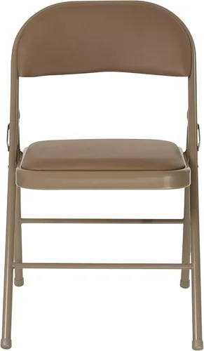 Vista 5 de EMMA + OLIVER Paquete de 2 sillas plegables de vinilo beige con doble refuerzo
