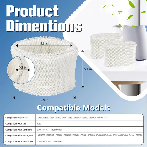 Vista 3 de Funmit WF2 - Filtro humidificador de repuesto para humidificador Vicks Kaz Starry Night Cool Mist V3500N V3700 V3100 V3900 Sunbeam 1118 1119
