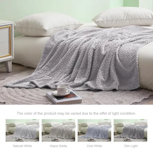 Vista 5 de Exclusivo Mezcla Manta de forro polar gris claro tamaño Queen para cama, 90 x 90 pulgadas, suave y acogedora manta decorativa 3D de franela