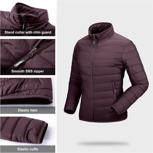 Vista 5 de Outdoor Ventures Women's Packable Full-Zip Short Puffer Jacket Insulated Quilted Warm Lightweight Winter Coat