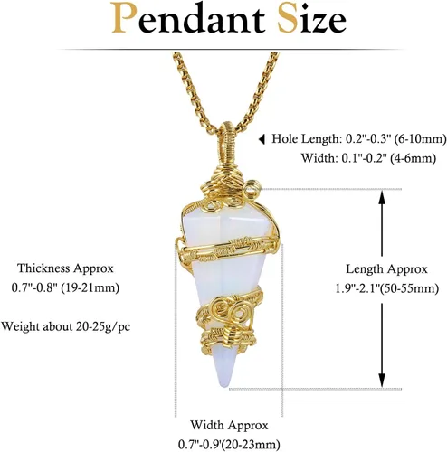 Vista 2 de SUNYIK Collar con colgante cónico envuelto en alambre hecho a mano para mujeres y hombres, colgante de punta hexagonal de cristal facetado