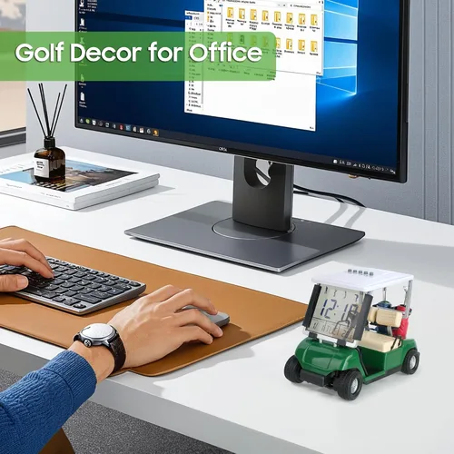 Vista 4 de 10L0L Mini carrito de golf, despertador, pantalla LCD, calendario, regalos de golf para hombres, aficionados, golfistas, recuerdo de carrera Verde