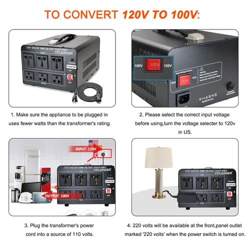 Vista 17 de 500W US al convertidor de voltaje de Japón 120V a 100V transformador reductor