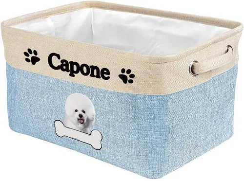 Vista 36 de Cesta de almacenamiento decorativa personalizada para cachorros, caja de juguetes rectangular de tela con 2 asas para organizar armario, garaje Azul