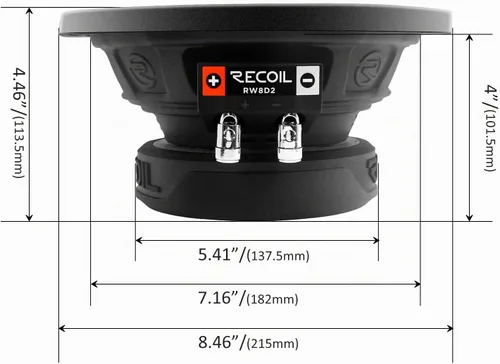 Vista 6 de RECOIL RW8D2 8 pulgadas 400W Potencia Dual 2 Ohm Bobina de voz Subwoofer de audio para coche