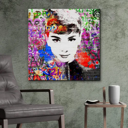 Vista 2 de NWT Lienzo impreso para pared, pintura en aerosol de ladrillo Audrey Hepburn Retrato Graffiti y arte callejero, ilustraciones abstractas, arte
