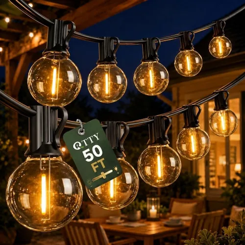 Vista 13 de RTTY Luces de Cadena para Exteriores de 25 pies, Luces Globo LED G40 para Patio con 13 Bombillas de Plástico, Irrompibles Impermeables Conectables