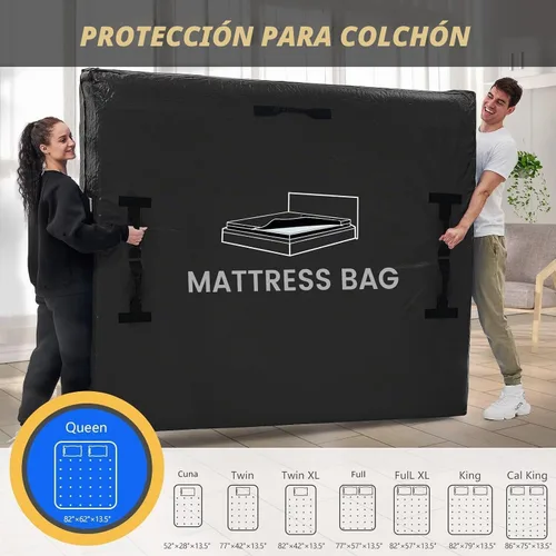 Vista 45 de Bolsas de colchón para mudanza y almacenamiento, protector de colchón impermeable, funda de colchón Cal King con 8 asas resistentes y cremallera Gris