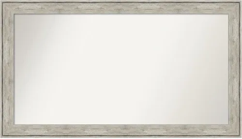 Vista 101 de Amanti Art Espejo de baño plateado para sobre el fregadero, 28 x 37 pulgadas, elegante espejo rectangular de peltre cepillado, marco de madera