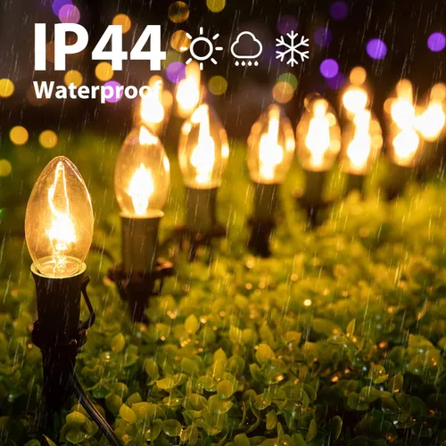 Vista 3 de Brightown Tira de luces LED estilo sendero de Navidad para exteriores; tira de 20 luces LED C9 de 25.7 pies con 20 estacas interconectables y a