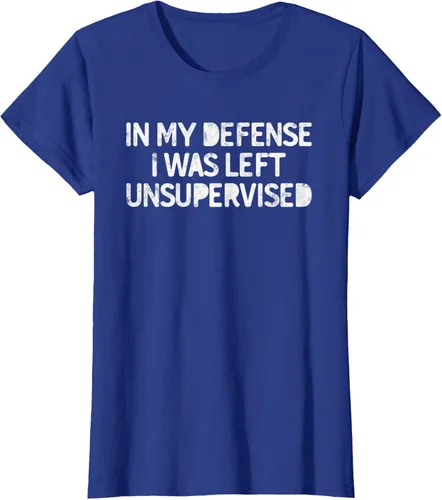 Vista 10 de Camiseta divertida con texto en inglés "Saying In My Defense I Was Left Unsupervised" Negro