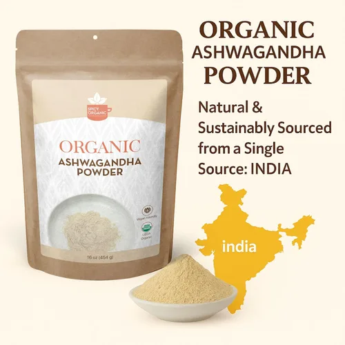 Vista 9 de SPICY ORGANIC Polvo orgánico de raíz de ashwagandha – 4 oz. – Sin OMG, 100% crudo de la India – Ginseng indio (Withania Somnifera) – Apoyo natural