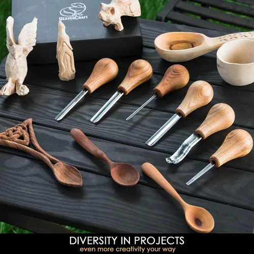 Vista 8 de BeaverCraft S14x Kit de herramientas de tallado de cuchara SC05 Kit de tallado de madera Juego de cuchillo de talla de madera