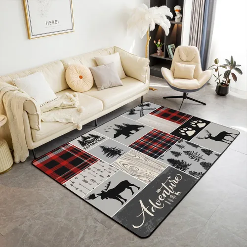 Vista 26 de Erosebridal Alfombra rústica de ciervo de 3 x 5 pies, alfombra de retazos de oso para niños, adolescentes y adultos, alfombra antideslizante de alce