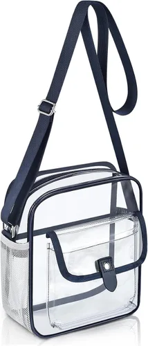 Vista 15 de Bolso bandolera transparente SPODEARS para eventos en estadios y conciertos - Cartera con correa de hombro ajustable con 1 soporte para botella