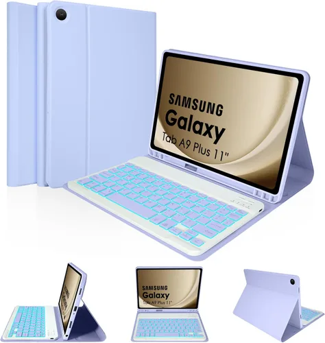 Vista 18 de LAMA Funda con teclado para Samsung Galaxy de 11 pulgadas Tab A9 Plus 2023/Tab A11 Plus 2025 con ratón, retroiluminación de 7 colores, funda