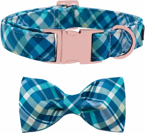 Vista 14 de Collar de perro a cuadros de búfalo amarillo otoñal con pajarita elegante Otoño-Lazo-Cuadros Amarillo