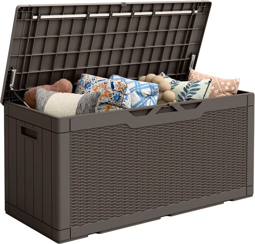 Vista 10 de Flamaker Outdoor Storage Box 80 Gallon Resin Waterproof Deck Box Marrón profundo