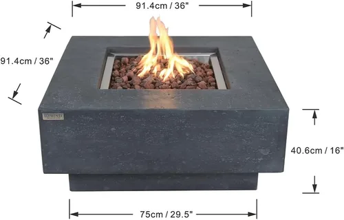 Vista 3 de Manhattan - Chimenea de concreto de 36 x 36 pulgadas para patio al aire libre, incluye rocas de lava modernas hogueras y chimeneas al aire libre