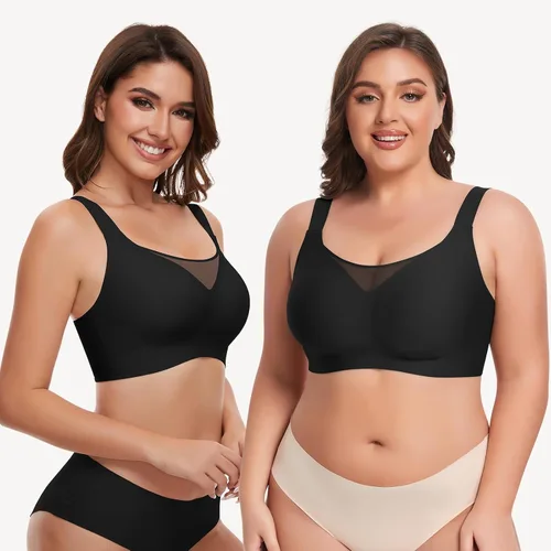Vista 6 de WOWENY Wireless Minimizer Bras for Women V Neck Comfortable Adjustable Full Coverage Padded Bralettes Smoothing Bra