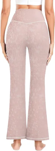 Vista 3 de Pantalones de trabajo de yoga con purpurina dorada rosa para mujer, pantalones elásticos para mujer, leggings acampanados