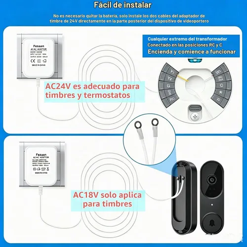 Vista 5 de Adaptador de Cable C para Termostato Inteligente, Fuente de Alimentación de CA de 24V, Compatible con Nest Hello August Ring Timbre de Puerta
