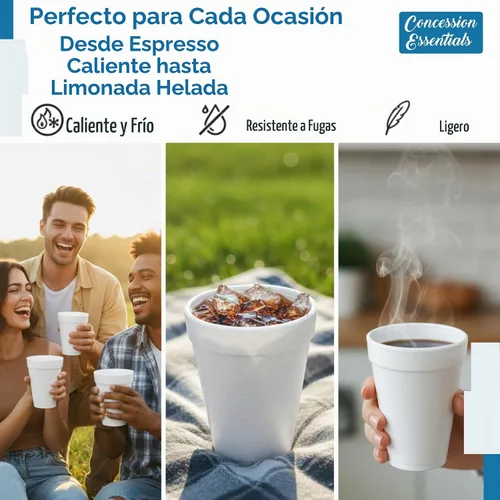 Vista 7 de Concession Essentials Vasos de espuma, desechables para bebidas calientes y frías, tazas aisladas para llevar, 8 onzas, fabricadas en Estados