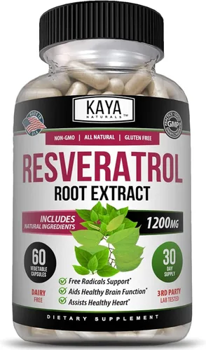 Vista 10 de Kaya Naturals - Cápsulas de resveratrol - Suplemento antienvejecimiento - Antioxidantes con apoyo cerebral - Beneficios máximos - 60 cápsulas