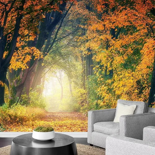 Vista 2 de Quiet Path - Murales de pared 3D, papel pintado panorámico extraíble de vegetación del bosque, adecuado para decoración del hogar, sala de estar