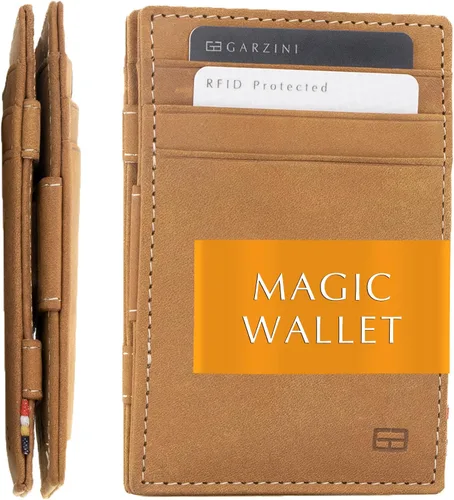 Vista 9 de GARZINI Cartera mágica para hombres, cartera minimalista con tarjetero RFID, cartera de cuero para 10 tarjetas