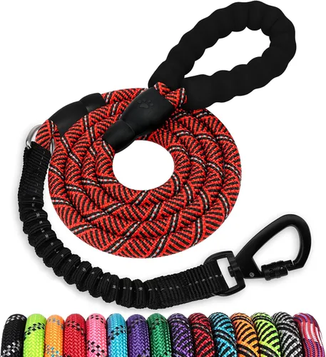 Vista 41 de Correa de perro de cuerda de 3 pies: correa resistente con gancho giratorio bloqueable, hilos reflectantes, bungee y asa acolchada - Correa