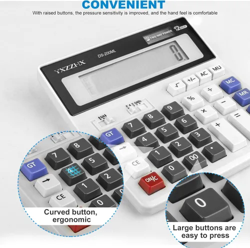 Vista 5 de Calculadora de escritorio, números grandes, batería de alimentación bidireccional y calculadoras solares de escritorio, botones grandes fáciles