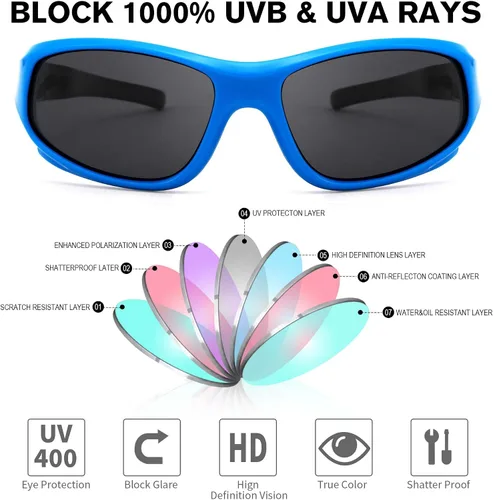 Vista 5 de Pro Acme TR90 Gafas de sol deportivas polarizadas irrompibles para niños y niñas