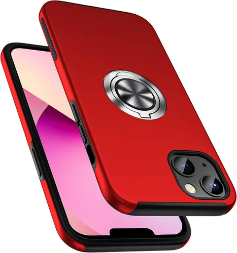 Vista 16 de Funda a prueba de golpes para iPhone 13 de 6.1 pulgadas, [anillo de dedo integrado] funda de teléfono de grado militar con soporte de metal Negro