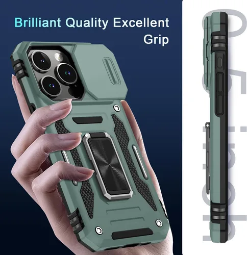 Vista 254 de DEERLAMN Funda para iPhone Xs Max con funda deslizante para cámara + protector de pantalla, soporte giratorio de anillo de grado militar a prueba