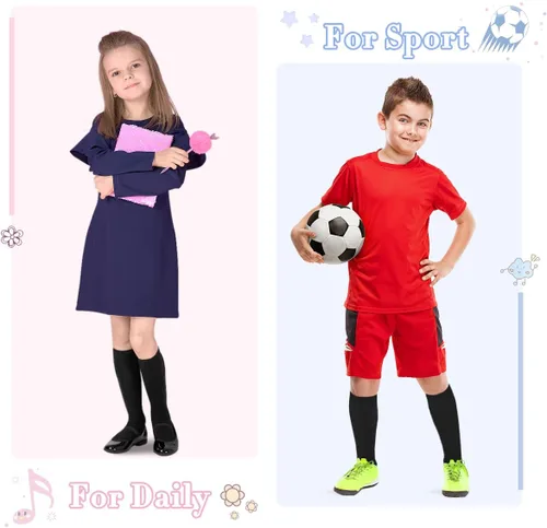 Vista 3 de Calcetines de fútbol para niños, calcetines de fútbol para niñas, calcetines de fútbol a rayas, calcetines altos hasta la rodilla, calcetines