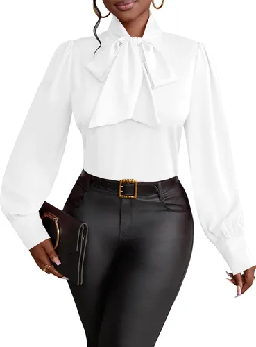 Vista 45 de Vrtige Camisa de mujer elegante con cuello de lazo, manga larga, blusa para la oficina