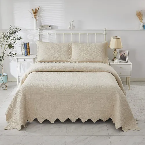 Vista 7 de Brandream Juego de edredones tamaño King, juego de colcha de Matelasse, juego de ropa de cama de granja, colchas acolchadas de algodón