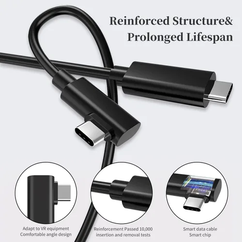 Vista 3 de Virtual Reality Headset Link Cable For Oculus Quest 2 And Quest,5Gbps High-Speed Data Transmission And Fast Charging-16FT (5M)