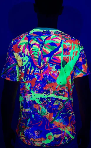 Vista 4 de aofmoka - Camiseta ultravioleta hecha a mano, reactiva a luz negra, con impresión decorativa