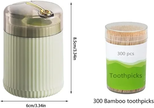 Vista 2 de Dispensador de palillos de dientes con palillos de dientes 300 unidades (verde oscuro+verde claro)