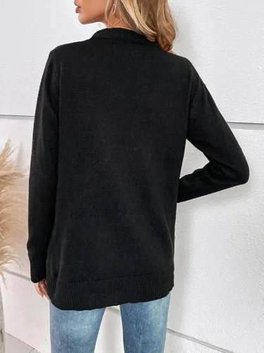 Vista 2 de Suéter para mujer con detalles de perlas (color negro, talla XL)
